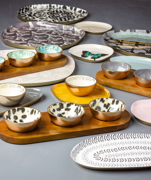 Enamel Dipping Bowls on a table