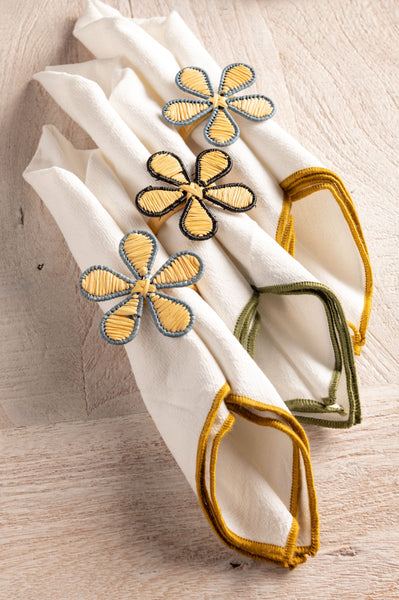 Raffia Floral Napkin Rings on napkins
