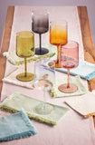 Fringed Cocktail Napkins Set with Mid-Century Wine Glasses