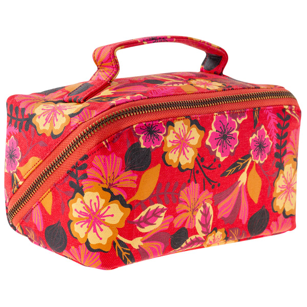 Red floral zip cosmetic bag