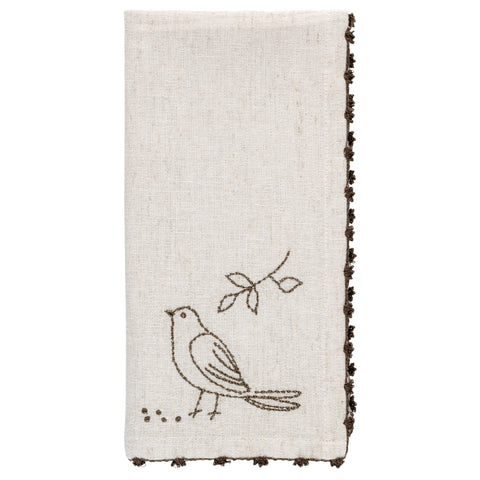 Bird Embroidered Cotton Dinner Napkins