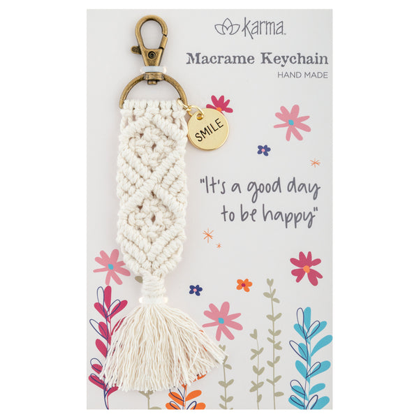Smile macrame keychain packaging view