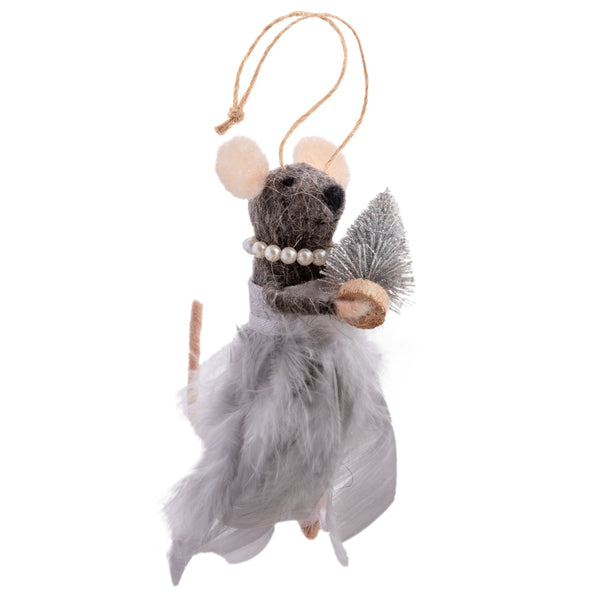 Dark grey silver dress mouse ornament