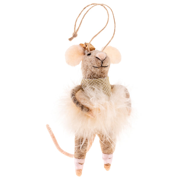 Brown light pink dressed mouse ornament