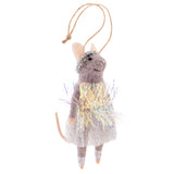 Grey yellow and purple dress mouse ornament