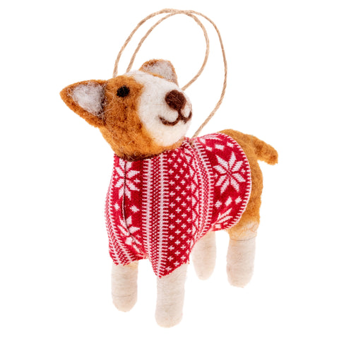 Holiday Hound ornament wearing red sweater
