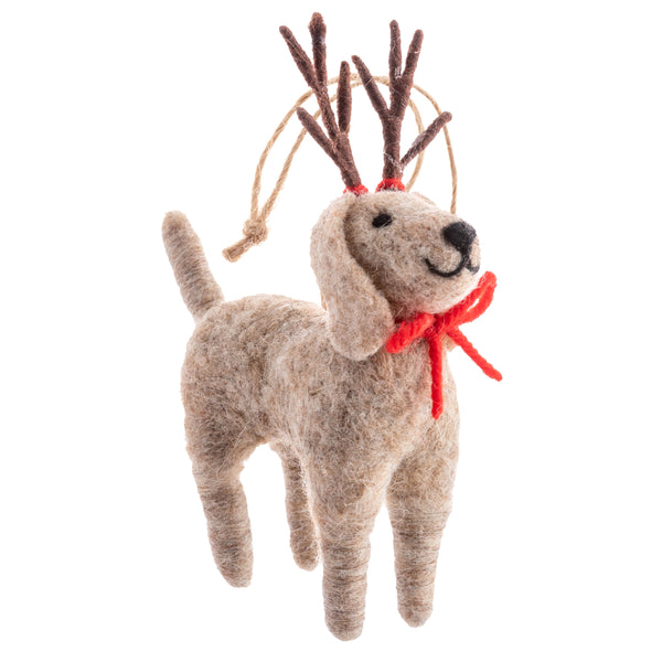 Tan reindeer dog felt ornament