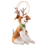 Brown and white reindeer dog felt ornament