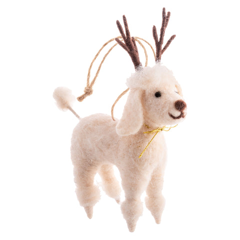 White reindeer dog felt ornament