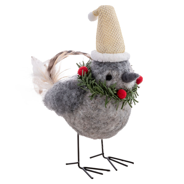 Bird wearing wreath and gold hat felt ornament 