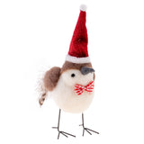 Bird wearing red hat and bowtie felt ornament