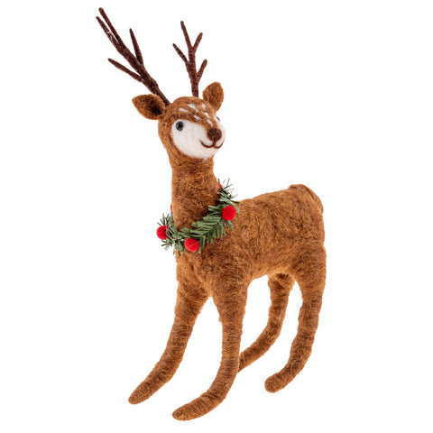 Deer ornament wearing a wreath 