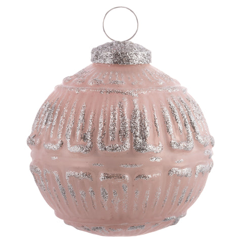 3.5" Blush Glitter Piping Ball Ornament