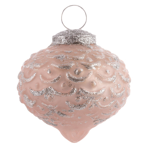 3" Blush Glitter Scallop Drop Ornament