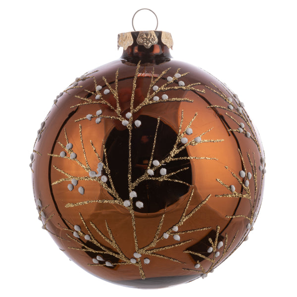 4" Chestnut Glitter Branch Glass Ornaments