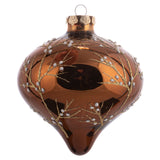 4.5" Chestnut Glitter Branch Glass Ornaments