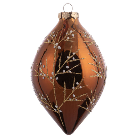 5.5" Chestnut Glitter Branch Glass Ornaments