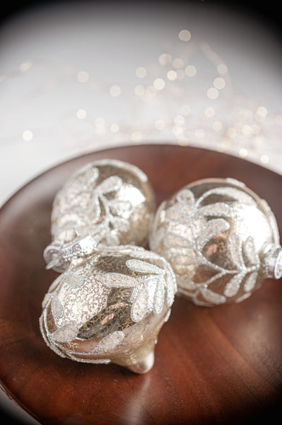 Glitter Leaf Glass Ornaments on a table