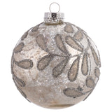 4" Silver Mercury Glitter Leaf Glass Ornaments