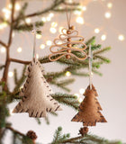 Small light brown leather beaded tree ornaments