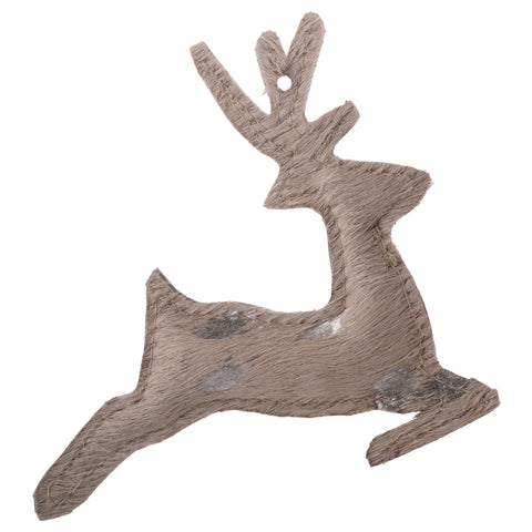 Silver cowhide leather leaping deer ornament