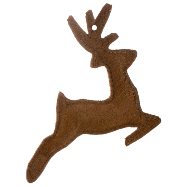 Pony cowhide leather leaping deer ornament
