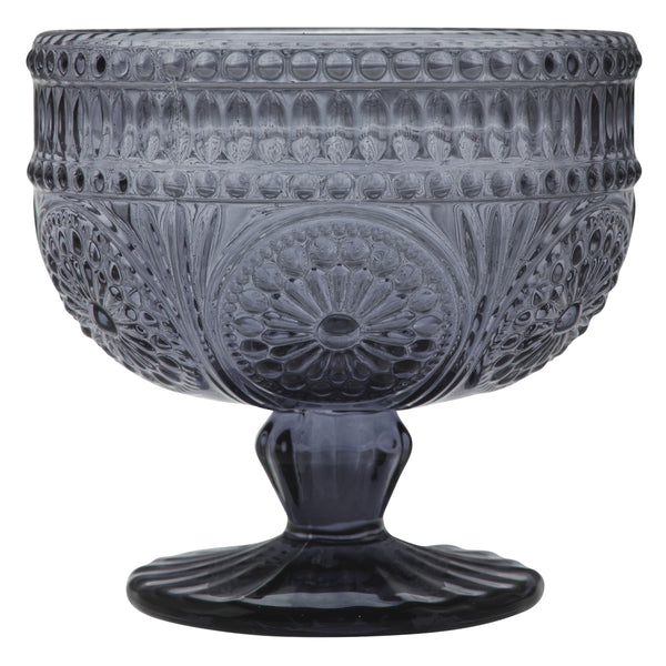 Gray Medallion Stemmed Glass Bowl