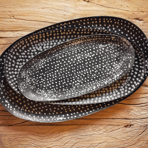 B&W Speckled Tray Set on a table