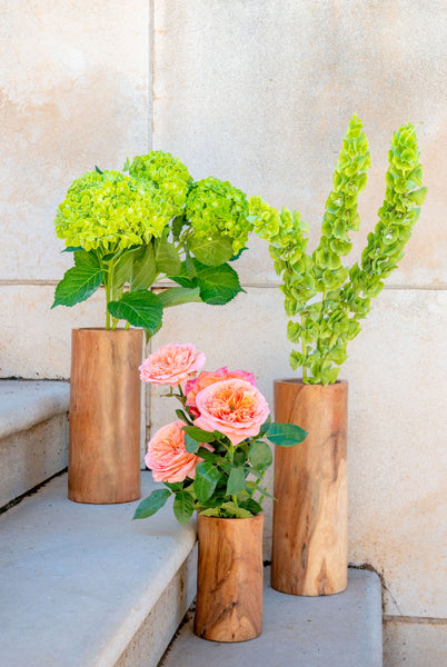 Sierra Wood Vases with flowers