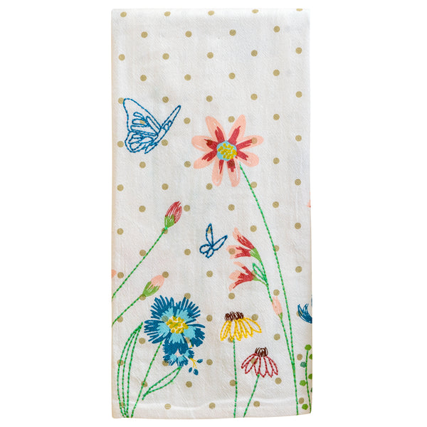 Embroidered Floral Waterfront Tea Towel