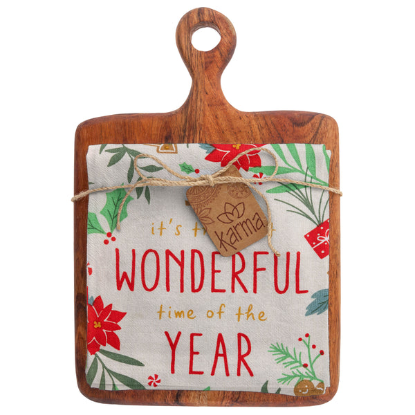 Most Wonderful Time Holiday Tea Towels w/ Cutting Board
