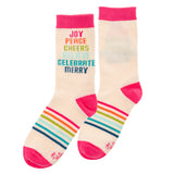 Joy Peace Cheers Pink Holiday Socks