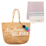 Daydream believer jute beach bag with throw bundle
