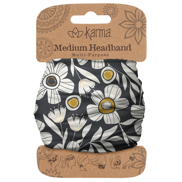 Black and white floral medium headband packaging view