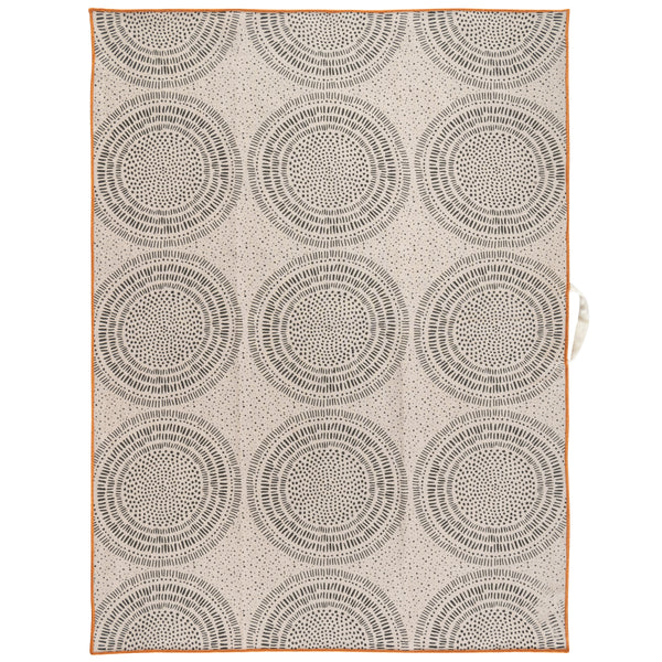 Painted circles linen blend tea towel unfolded view