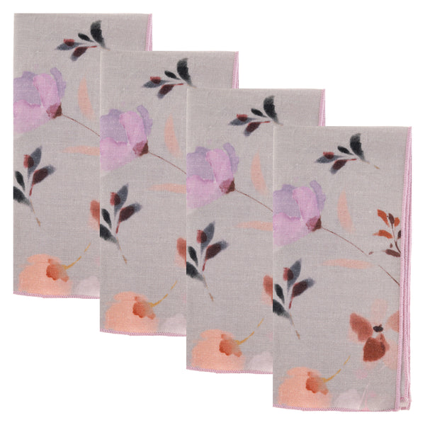 Lilac floral linen blend dinner napkins