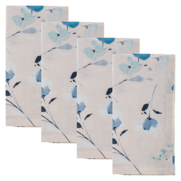 Blue floral linen blend dinner napkins