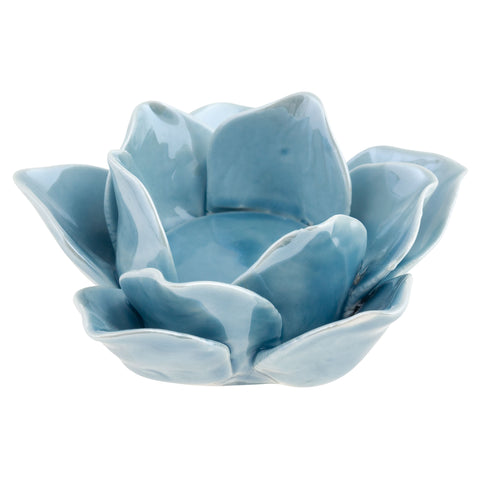 Cornflower blue Ceramic Lotus Tea Light Holder