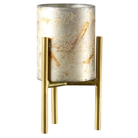 Gold short mercury glass candle holder