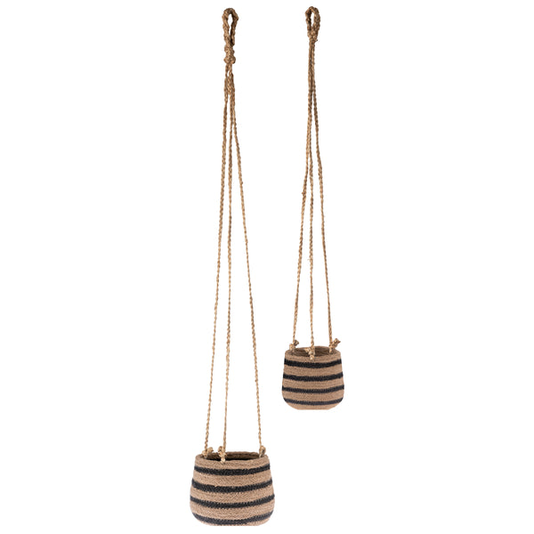 Black Stripe Hanging Woven Baskets