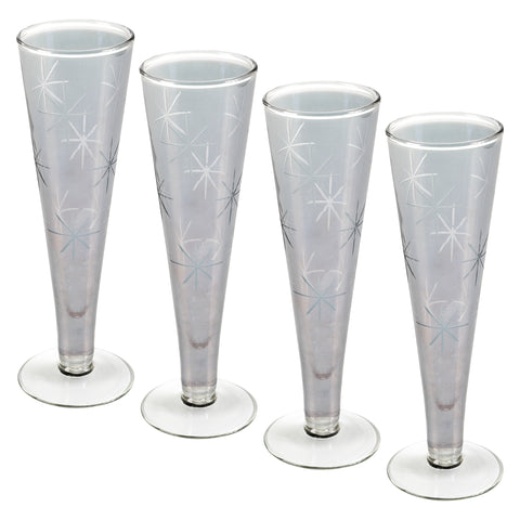 Gray Etched Champagne Flute Set of 4