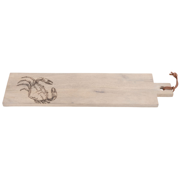 Crab mango wood cutting board side view