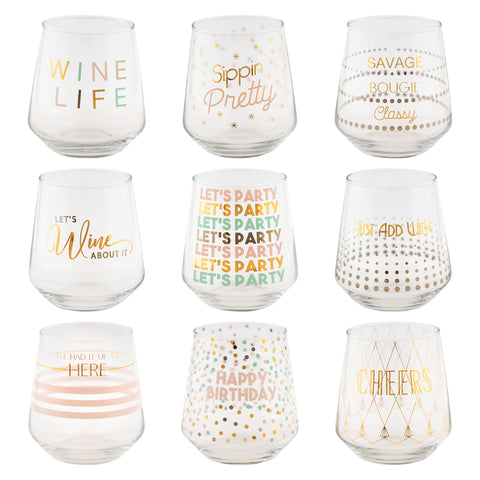 Chic Stemless Wine Glass Assortment Variables View