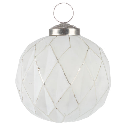 White Round Faceted Glass Ornament