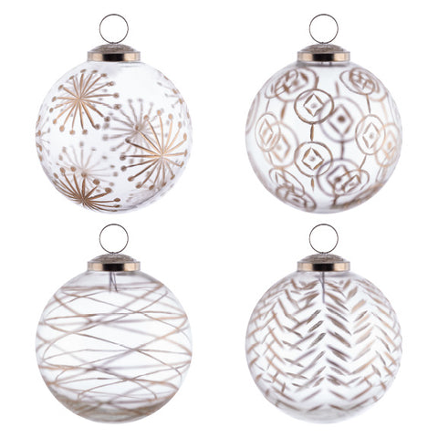 Gold set of 4 Etched Glass Ornament Gift Box