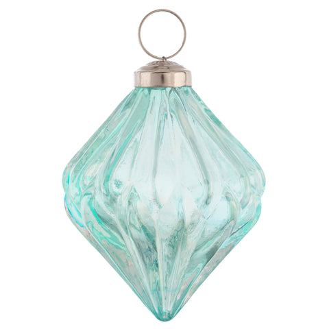 Aqua Luster Fluted Diamond Glass Ornament