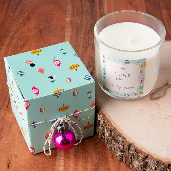 Ornament/Dune sage boxed candle packaging view