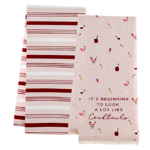 Cocktails Holiday Flour Sack Tea Towels With Charm