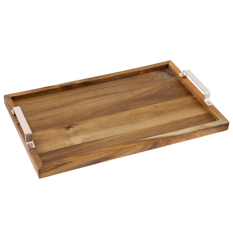 Wood Tray With Silver Handles
