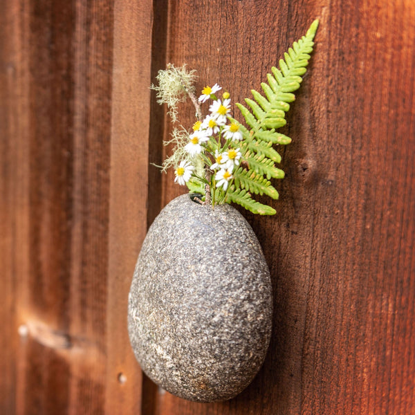 River Stone Wall Vase on a fence